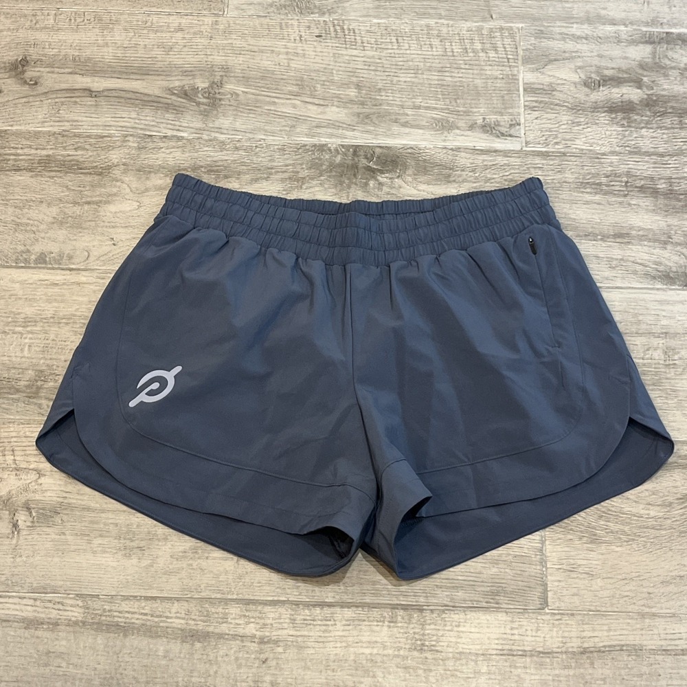 Peloton Women Velocity Shorts Size Small Pockets Briefs Drawstring Blue-Gray